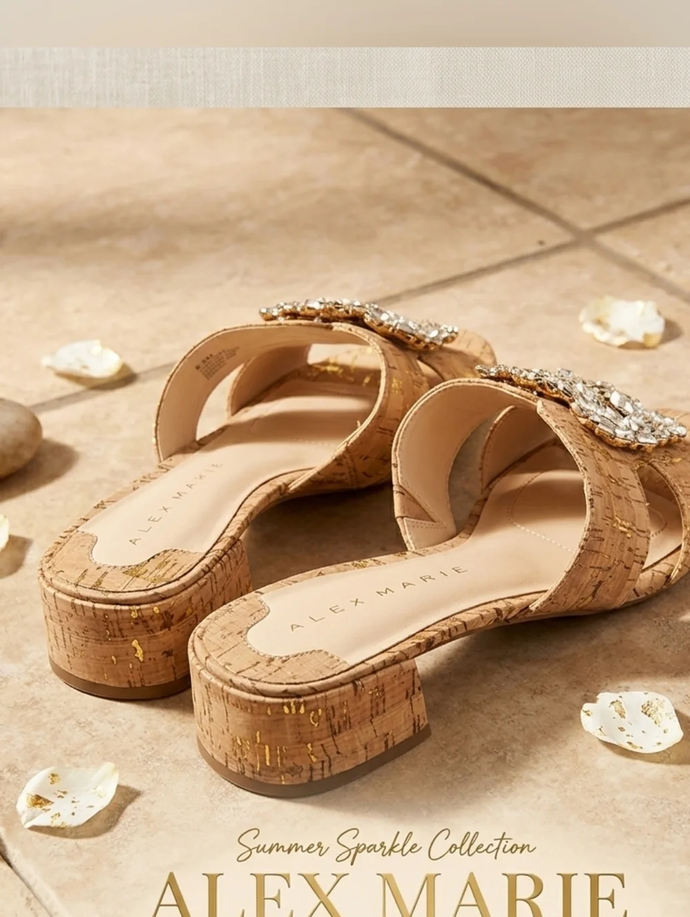 Alex Marie Colette Cork Jewel Buckle Ornament Dress Sandals Size 8.5